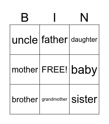 Family Bingo Card
