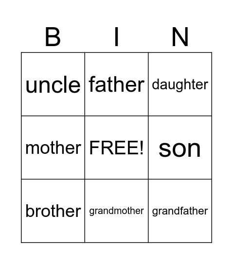 Family Bingo Card