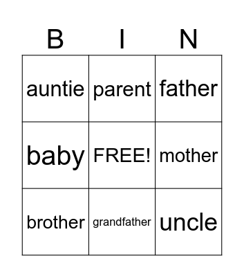 Family Bingo Card