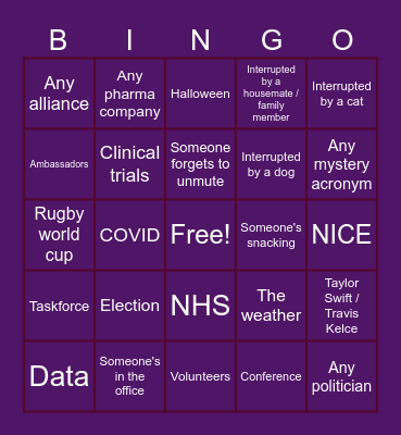 PIV team meeting bingo Card