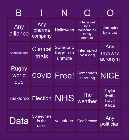 PIV team meeting bingo Card