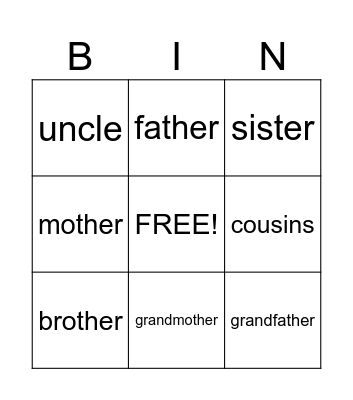 Family Bingo Card