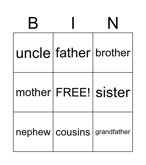Family Bingo Card