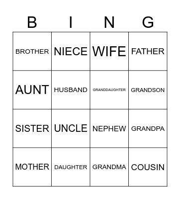 MY FAMILY Bingo Card