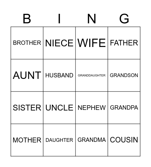 MY FAMILY Bingo Card
