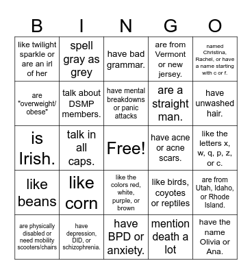 do u trigger thta person Bingo Card