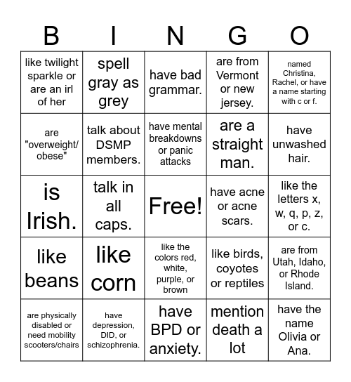 do u trigger thta person Bingo Card