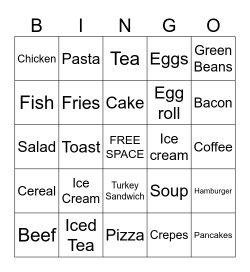 Food Bingo (Words) Bingo Card