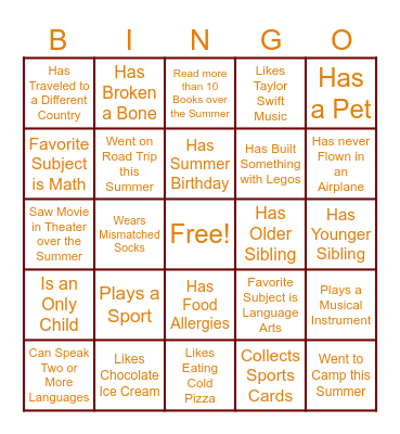 Find Someone Who Bingo Card