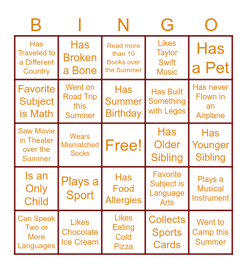 Find Someone Who Bingo Card