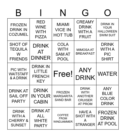 BAR CRAWL BINGO Card