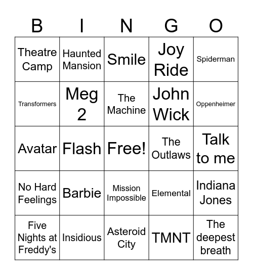 Movie Mania Bingo Card