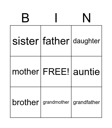 Family Bingo Card
