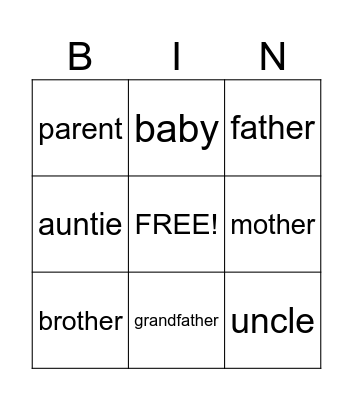 Family Bingo Card