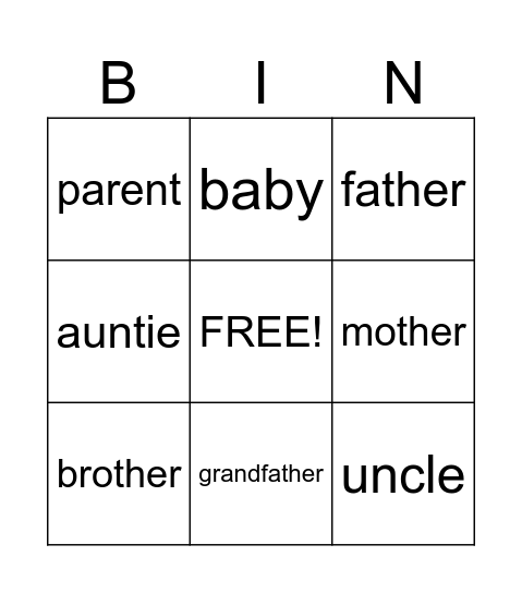 Family Bingo Card