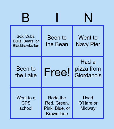 Chicago Bingo Card