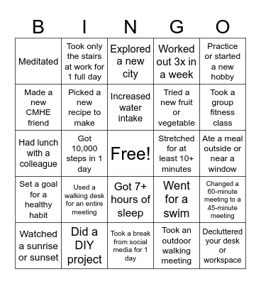 CMHE Health & Wellness Bingo Card