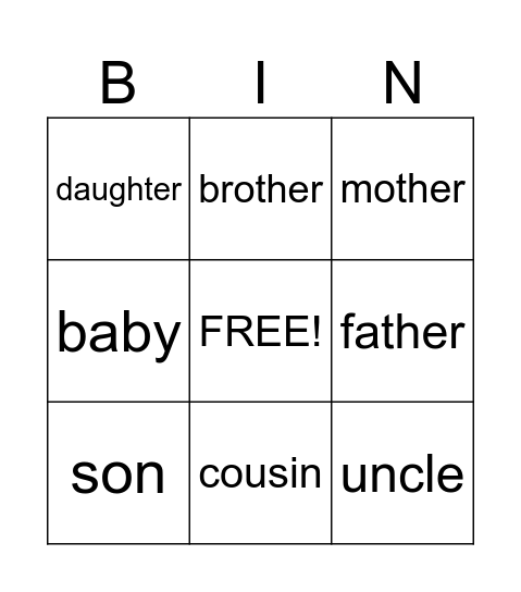 Family Bingo Card