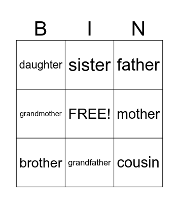 Family Bingo Card
