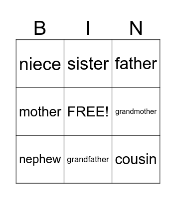 Family Bingo Card