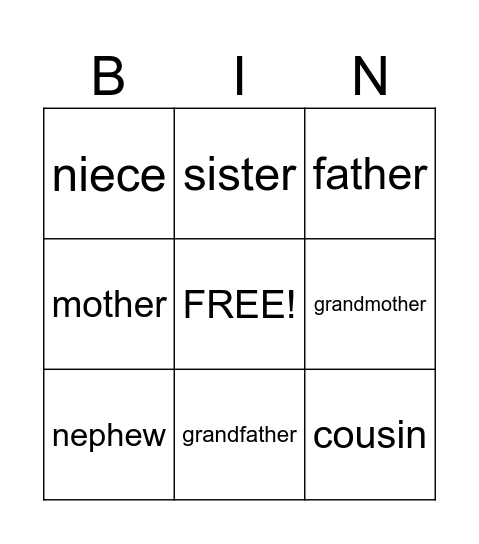 Family Bingo Card