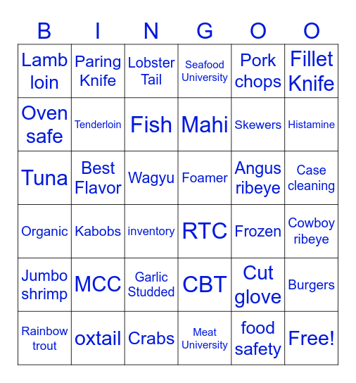 Meat/ Seafood Bingo Card