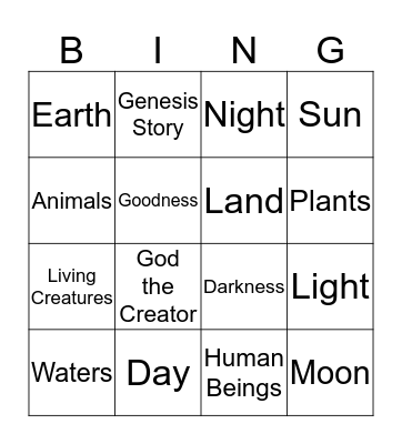 Creation Bingo Card