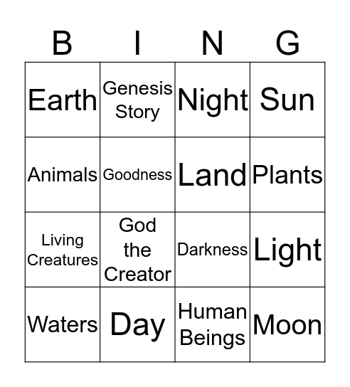 Creation Bingo Card