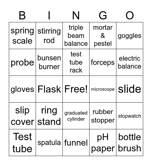 Lab Equipment! Bingo Card