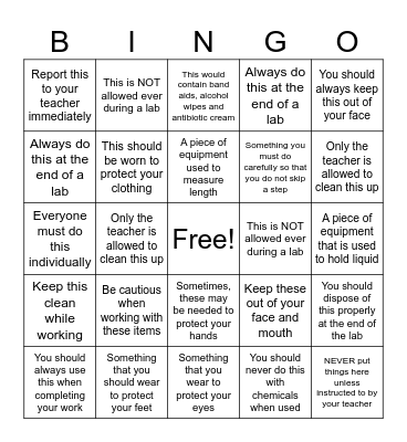 SCIENCE LAB SAFETY Bingo Card