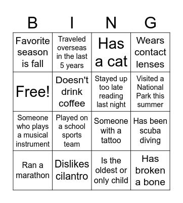 New Team Icebreaker Bingo Card