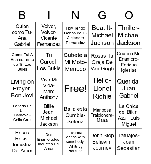 Music Bingo Card