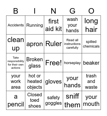 SCIENCE LAB SAFETY Bingo Card