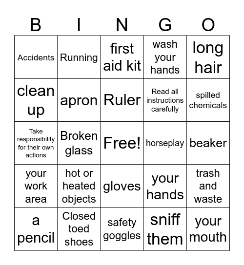 SCIENCE LAB SAFETY Bingo Card