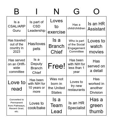 CSD Homecoming Bingo Card
