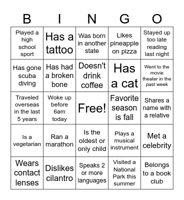 New Team Icebreaker Bingo Card