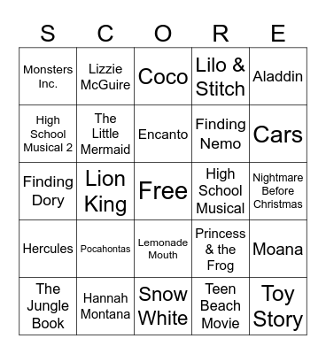 Musical Bingo Card