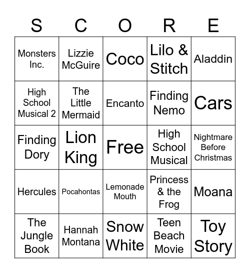 Musical Bingo Card