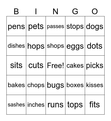 Suffix -s and -es BINGO Card