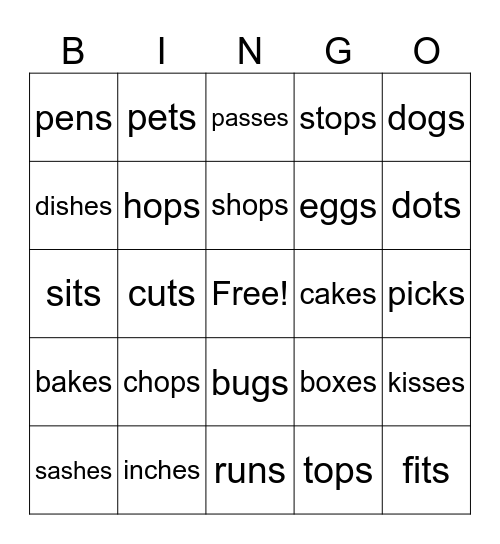 Suffix -s and -es BINGO Card
