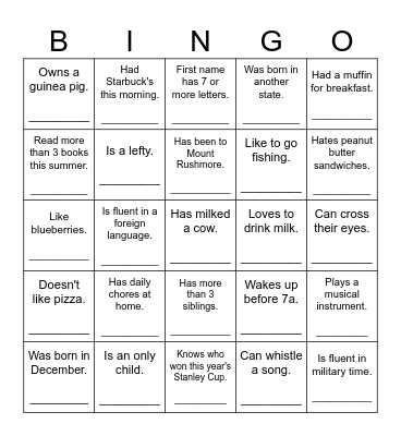 Get to Know You Bingo Card