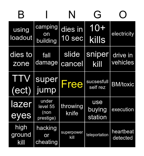 warzone bingo Card
