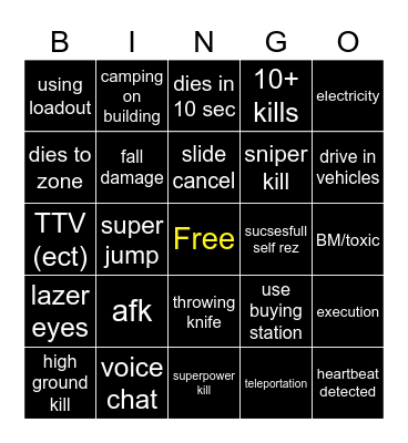 warzone bingo Card
