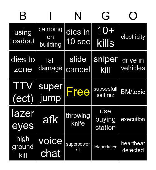 warzone bingo Card