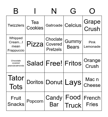 What will I snack on today?? Bingo Card