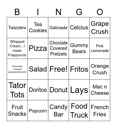 What will I snack on today?? Bingo Card