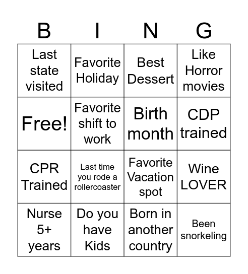 Team BINGO Card