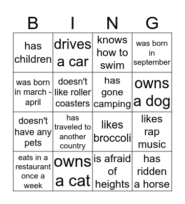 CL 2  Bingo Card