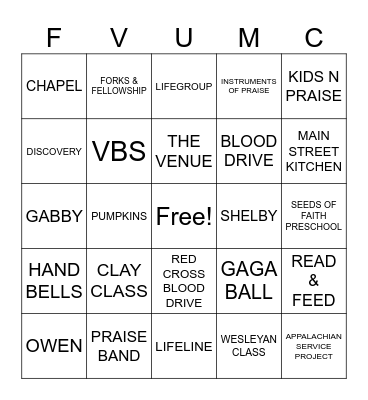 FVUMC TRIVIA Bingo Card