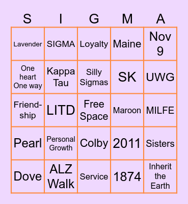 SIG KAP BINGO Card